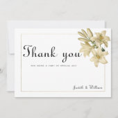 Elegant boho weißen goldfarbenen Lilie Danke Einladung (Vorderseite)