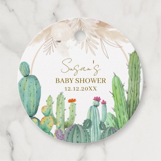 Elegant Boho Western Cactus Arch Baby Shower Geschenkanhänger (Vorderseite)