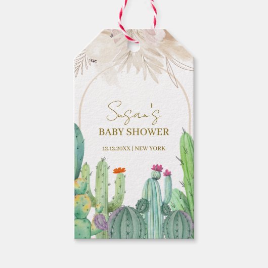 Elegant Boho Western Cactus Arch Baby Shower Geschenkanhänger (Vorderseite)