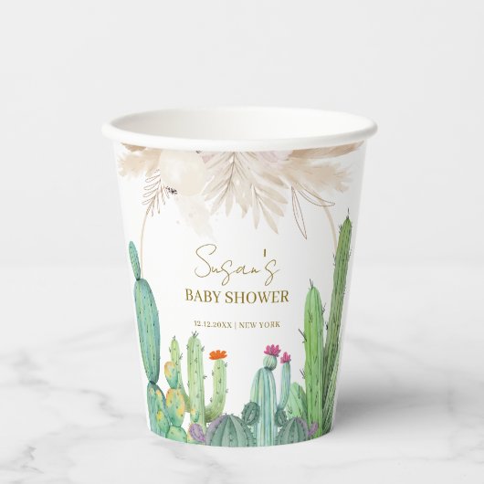 Elegant Boho Western Cactus Arch Baby Shower Pappbecher (Vorderseite)