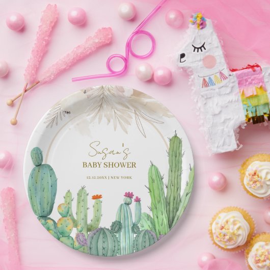 Elegant Boho Western Cactus Arch Baby Shower Pappteller (Party)