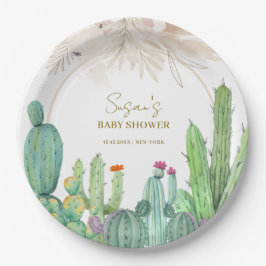 Elegant Boho Western Cactus Arch Baby Shower Pappteller