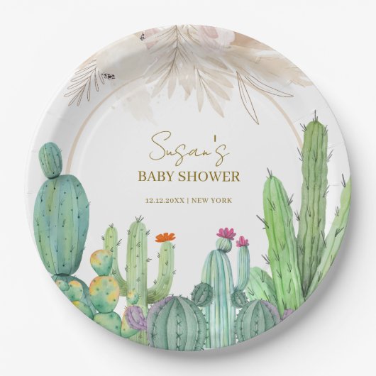 Elegant Boho Western Cactus Arch Baby Shower Pappteller (Vorderseite)
