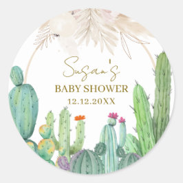 Elegant Boho Western Cactus Arch Baby Shower Runder Aufkleber
