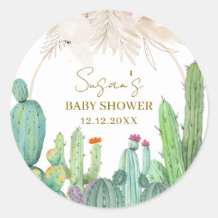 Elegant Boho Western Cactus Arch Baby Shower Runder Aufkleber