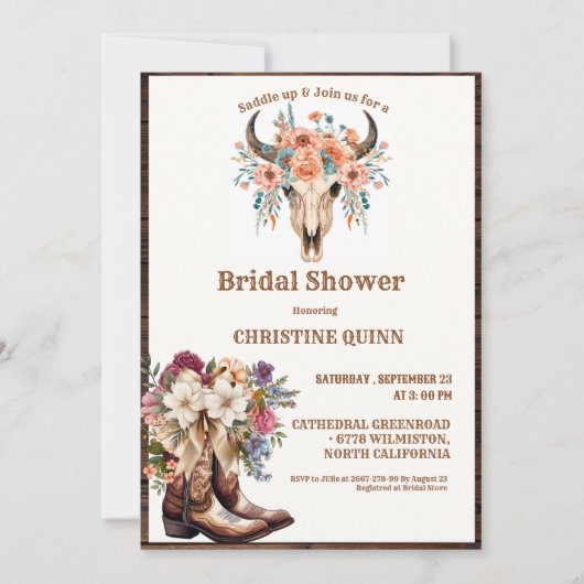 Elegant Boho Western Cowboy Bridal Shower Einladung (Vorderseite)