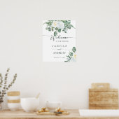 Elegant Boho White Roses mit Grün Willkommen Poster (Küche)