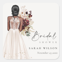 Elegant Boho White Wedding Gown Bridal Showe Quadratischer Aufkleber