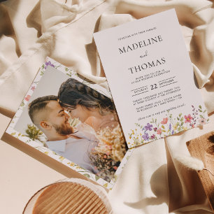 Elegant Boho Wild Blume Foto Wedding Einladung