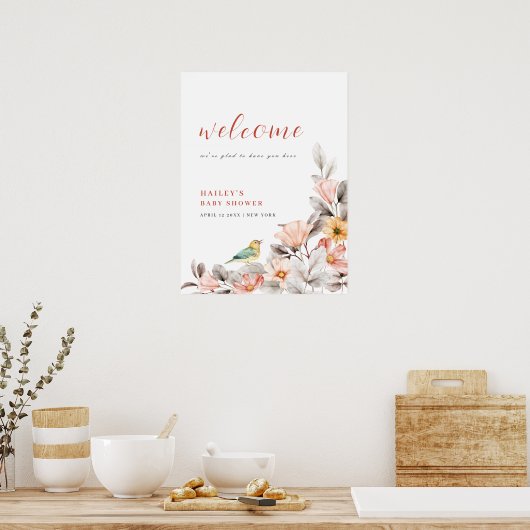 Elegant Boho Wildblume Baby Dusche Willkommen Poster (Küche)