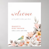 Elegant Boho Wildblume Baby Dusche Willkommen Poster (Vorne)