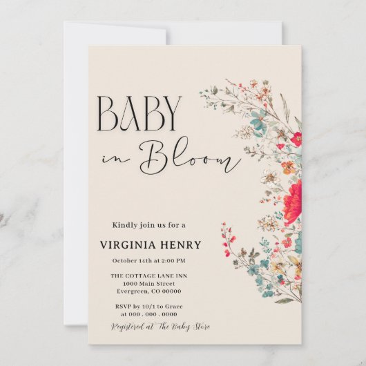 Elegant Boho Wildblume Baby Shower Einladung (Vorderseite)