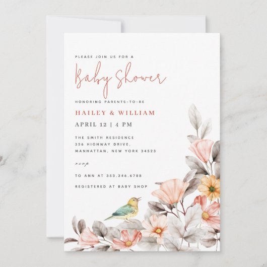 Elegant Boho Wildblume Baby Shower Einladung (Vorderseite)