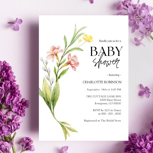 Elegant Boho Wildblume Baby Shower Einladung