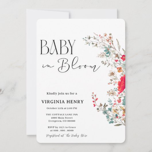 Elegant Boho Wildblume Baby Shower Einladung (Vorderseite)