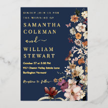 Elegant Boho Wildblume Blue Navy Rustic Wedding