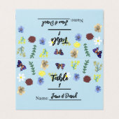 Elegant Boho Wildblume Blue Platzkarten (Außenseite Aufgefaltet)