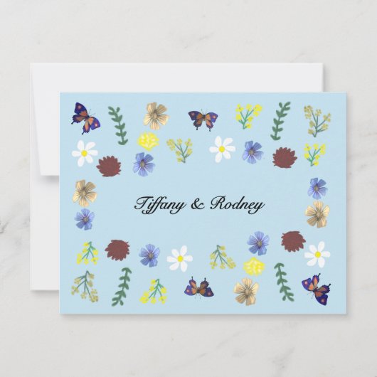Elegant Boho Wildblume Blue RSVP Card (Rückseite)