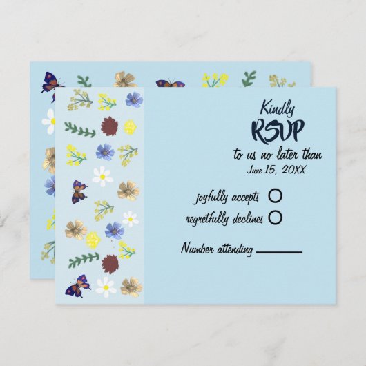 Elegant Boho Wildblume Blue RSVP Card (Vorne/Hinten)