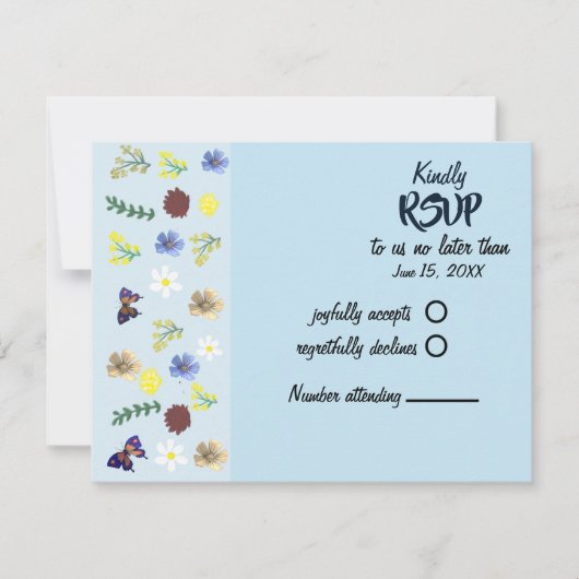 Elegant Boho Wildblume Blue RSVP Card Karte (Vorderseite)