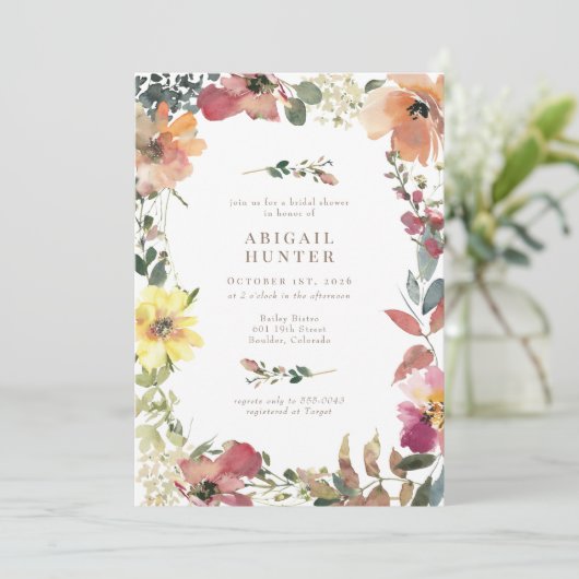 Elegant Boho Wildblume Brautparty Einladung (Stehend Vorderseite)