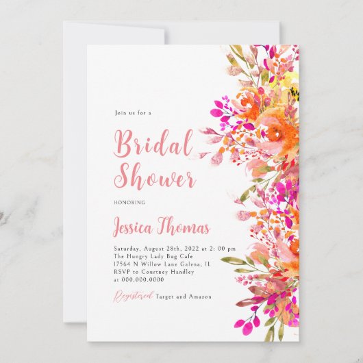 Elegant Boho Wildblume Bridal Dusche Einladung (Vorderseite)