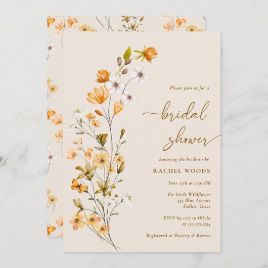 Elegant Boho Wildblume Bridal Dusche Einladung (Vorne/Hinten)