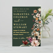 Elegant Boho Wildblume Dark Green Rustic Wedding Folieneinladung (Stehend vorne)