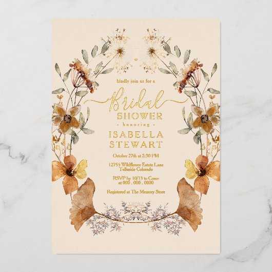 Elegant Boho Wildblume Elegantes Brautparty Folieneinladung (Vorderseite)