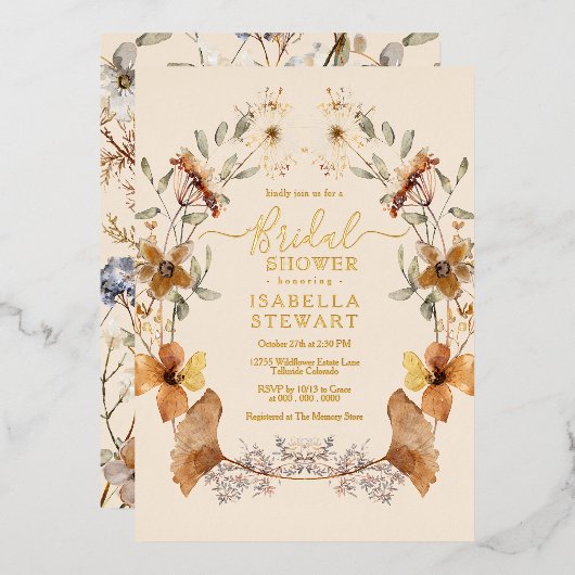 Elegant Boho Wildblume Elegantes Brautparty Folieneinladung (Vorderseite/Rückseite)