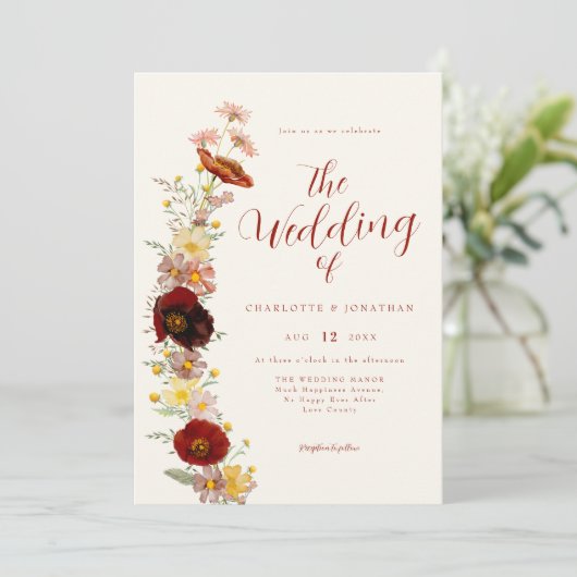 Elegant Boho Wildblume Fall Einladung (Stehend Vorderseite)