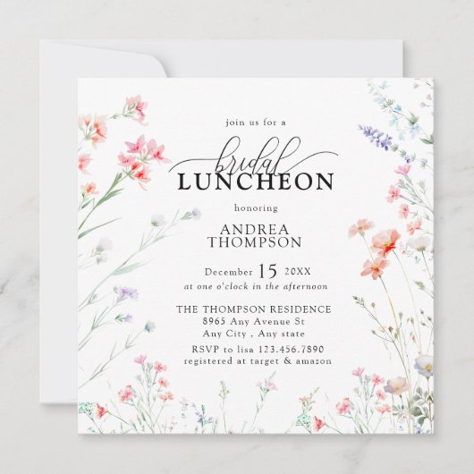 Elegant Boho Wildblume Floral Bridal Luncheon Einladung (Vorderseite)