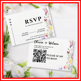 Elegant Boho Wildblume Floral Butterflies Hochzeit RSVP Karte