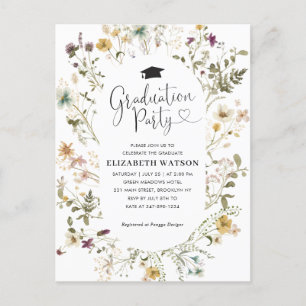 Elegant Boho Wildblume Floral Graduation Party Postkarte