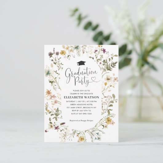Elegant Boho Wildblume Floral Graduation Party Postkarte (Stehend Vorderseite)