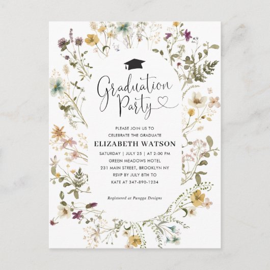 Elegant Boho Wildblume Floral Graduation Party Postkarte (Vorderseite)