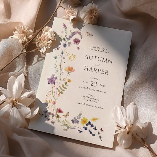 Elegant Boho Wildblume Florals Wedding Einladung