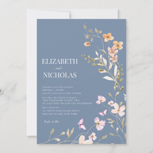 Elegant Boho Wildblume Foto Lässig Wedding Einladung (Vorderseite)