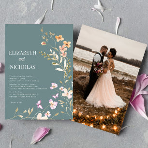 Elegant Boho Wildblume Foto Lässig Wedding Einladung