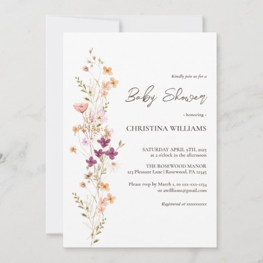 Elegant Boho Wildblume Gender-Neutral Baby Dusche Einladung (Vorderseite)