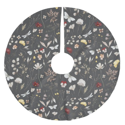 Elegant Boho Wildblume Grüne Blätter Polyester Weihnachtsbaumdecke (Vorderseite)