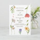 Elegant Boho Wildblume Hochzeit Einladung (Stehend Vorderseite)
