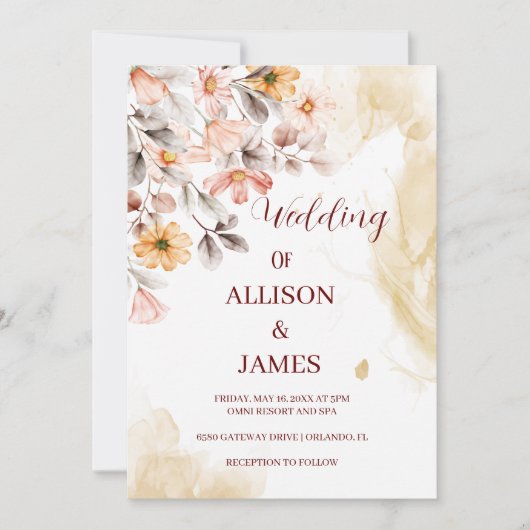"Elegant Boho Wildblume Hochzeit Einladung (Vorderseite)