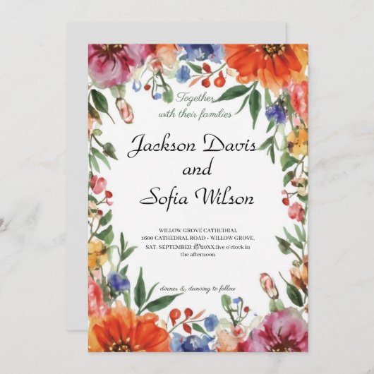 Elegant Boho Wildblume Hochzeit Einladung (Vorne/Hinten)