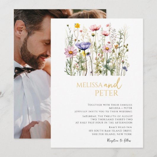 Elegant Boho Wildblume Hochzeit Einladung (Vorne/Hinten)