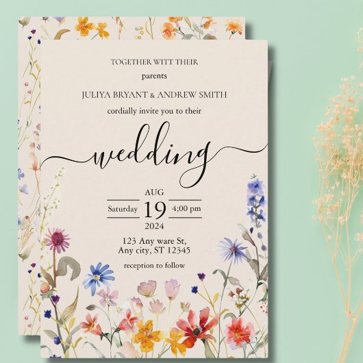 Elegant Boho Wildblume Hochzeit Einladung