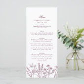 Elegant Boho Wildblume Lila Burgundy Wedding Menükarte (Stehend Vorderseite)