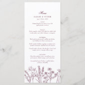 Elegant Boho Wildblume Lila Burgundy Wedding Menükarte (Vorderseite)