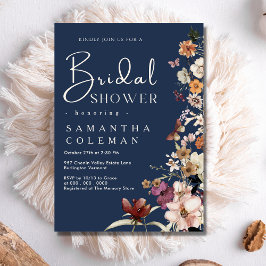 Elegant Boho Wildblume Navy Blue Brautparty Einladung