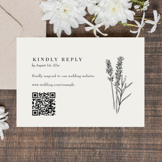 Elegant Boho Wildblume QR Code Wedding RSVP Karte
